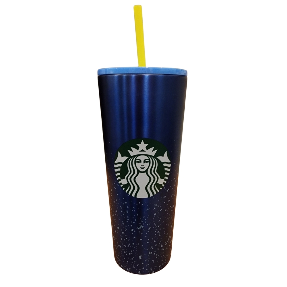 Starbucks NWT 2020 24oz Dory Stainless Blue Tumbler with Original Yellow Straw